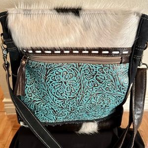 Myra Bag BOHO Turquoise Genuine Black & White
Cowhide Buffalo Leather